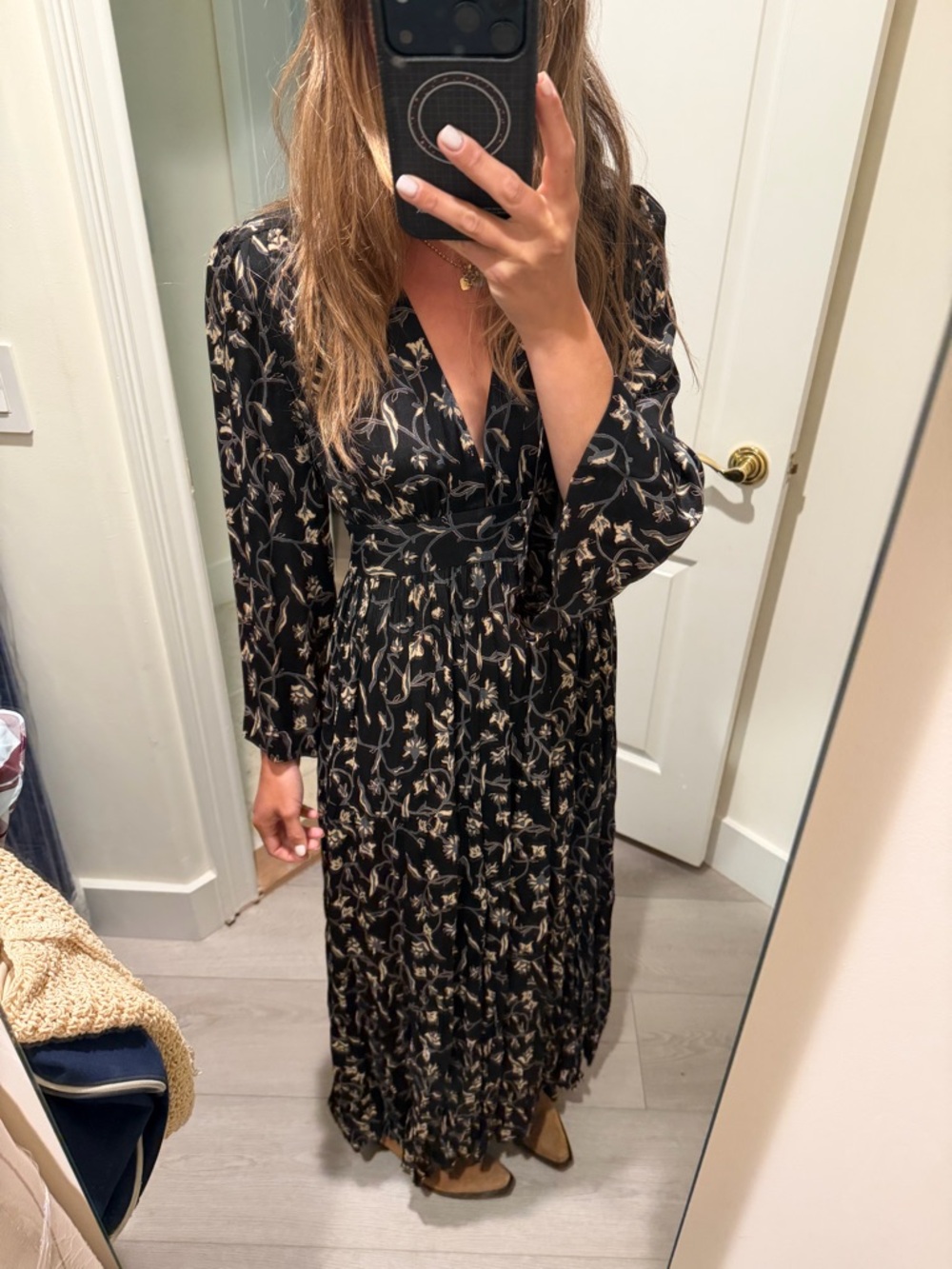 Doen Black Maxi Dress with Cream Floral Print